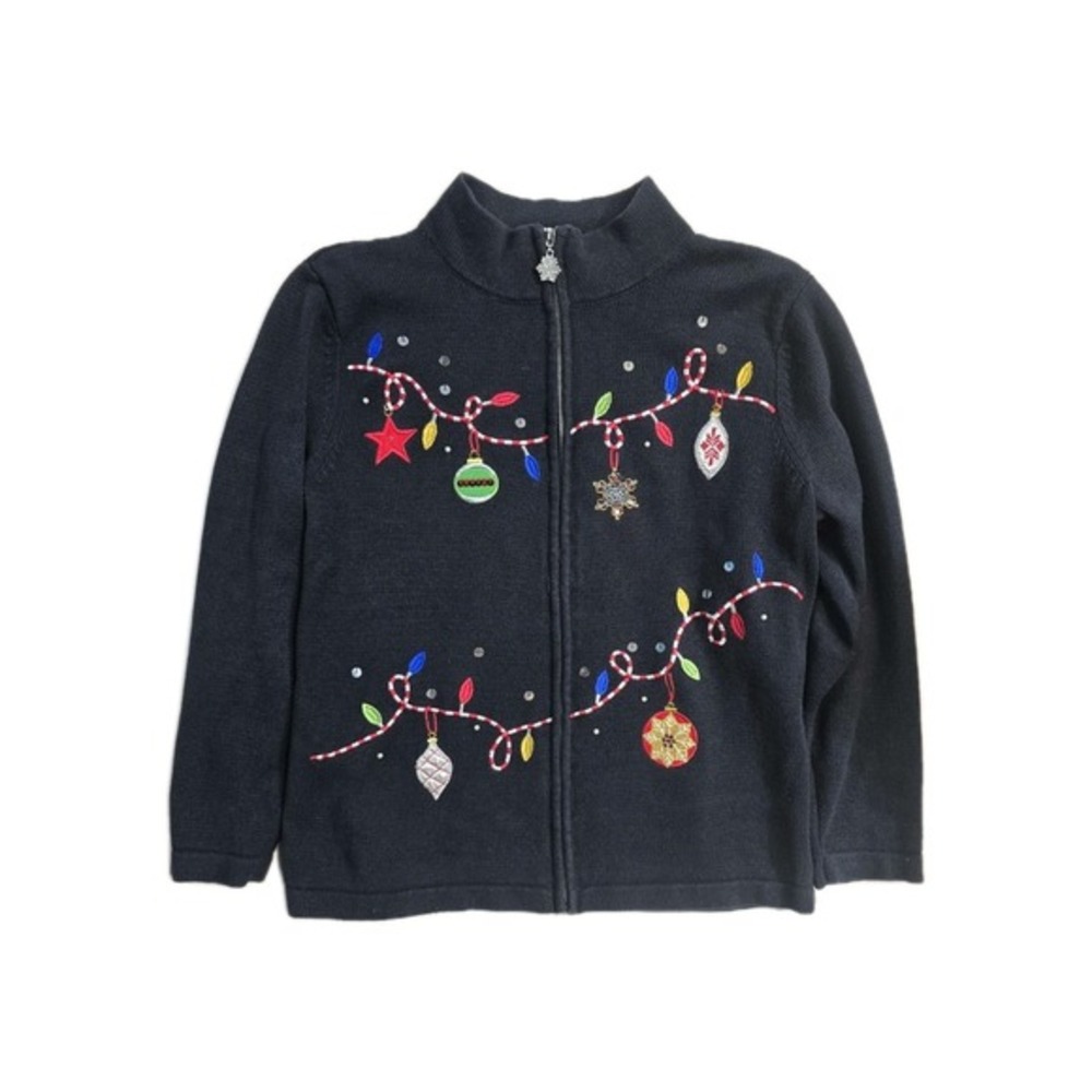 Nouveaux Women's  Christmas Sweater  1X Lightls Black Knit Ramie Y2K‎